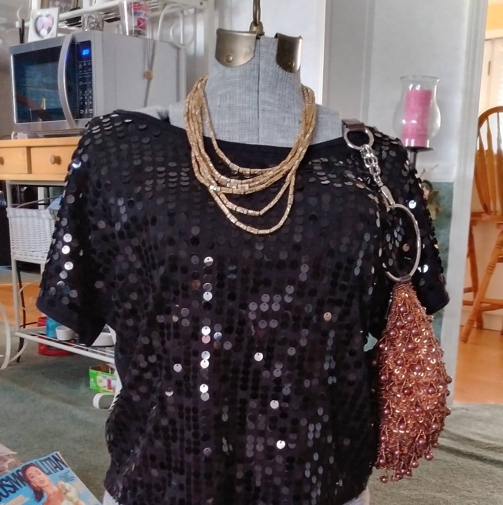 Sequined black dress top
